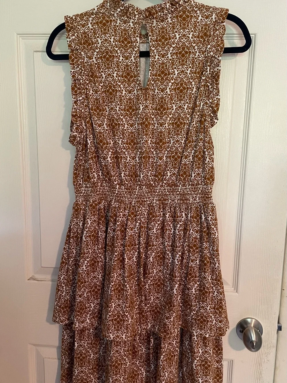 Biden Sleeveless Brown & White Printed Midi Dress - Size 10L - Picture 5 of 5